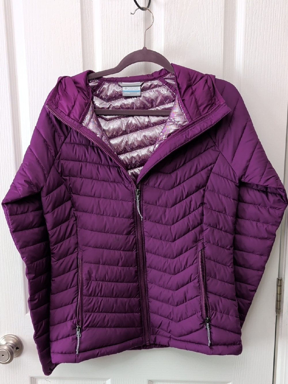 Columbia Purple Omni-Heat Lightweight Hooded Puffer Jacket Like New Never Worn